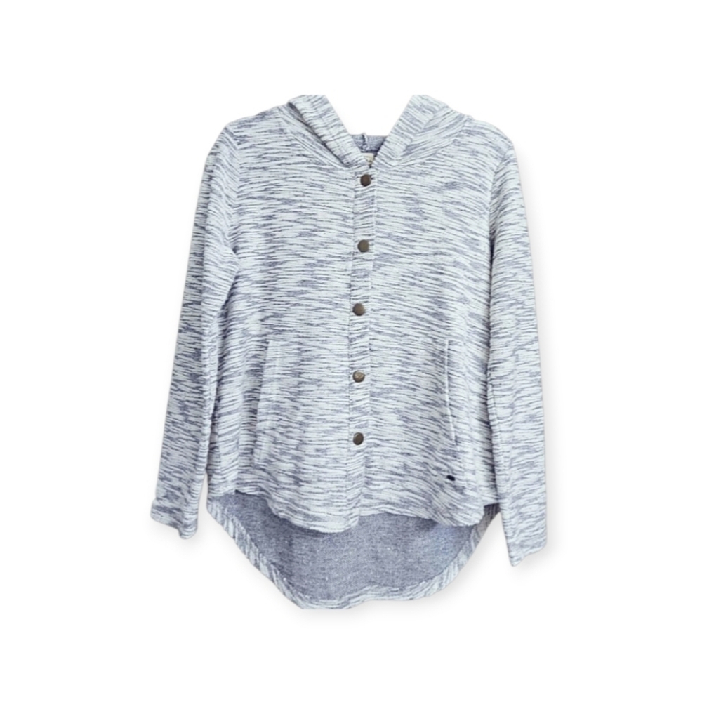 O'Neill Marled Gray Ivory Hooded Oversized Coastal Grandma Knit Sweater Small